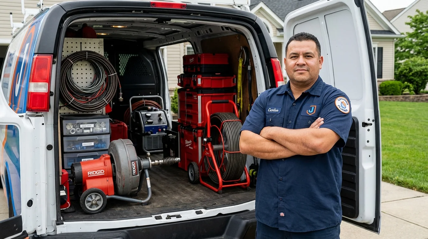 Professional drain cleaning equipment and Johns Plumbing LLC plumber in Gales Ferry