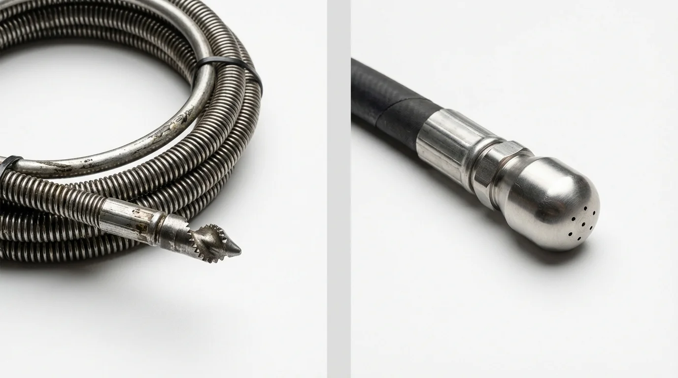 Drain snake cable and hydro jetting nozzle used for drain cleaning in Gales Ferry, CT