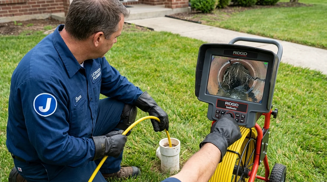 Sewer camera inspection being performed by Johns Plumbing LLC in Gales Ferry