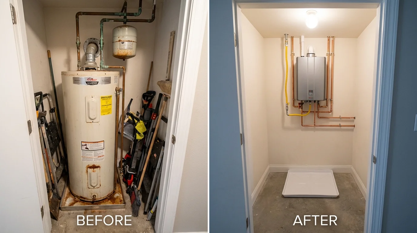 Tank water heater versus wall-mounted tankless unit comparison for Gales Ferry, CT homeowners
